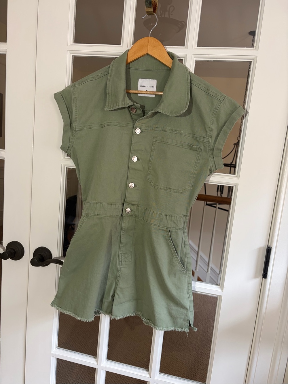 Celebrity Pink Olive Green Utility Romper